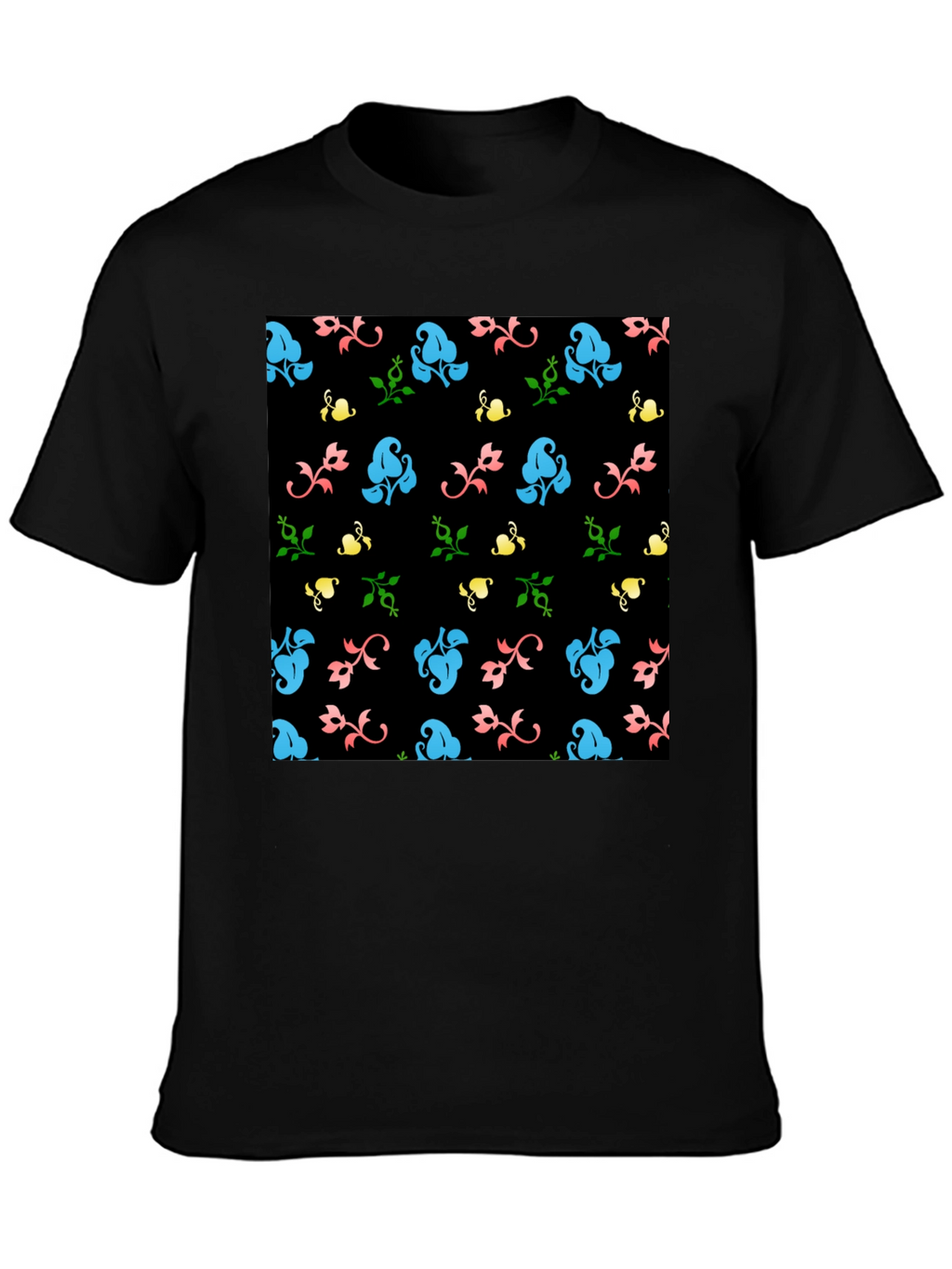 Floral Patterned Black T-Shirt