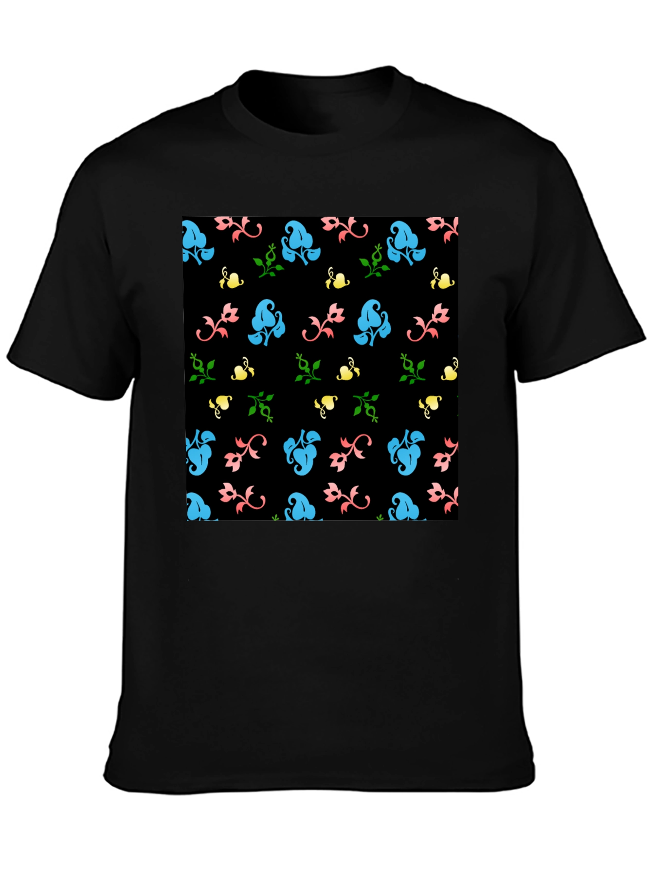 Floral Patterned Black T-Shirt