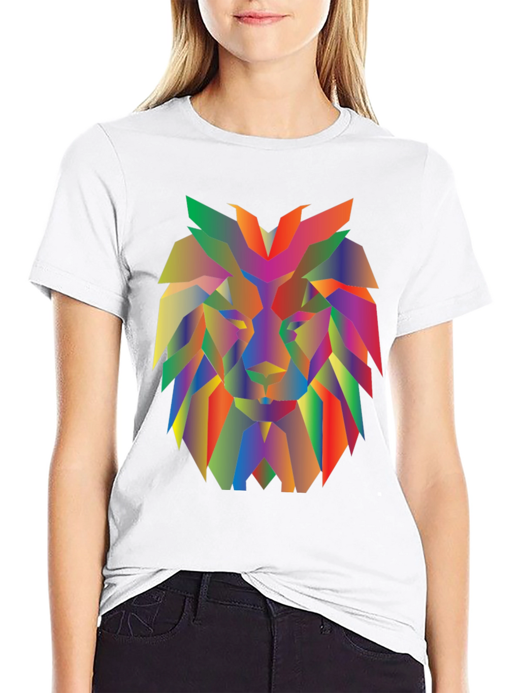 Geometric Lion Graphic Tee - Modern Mens Black T-Shirt