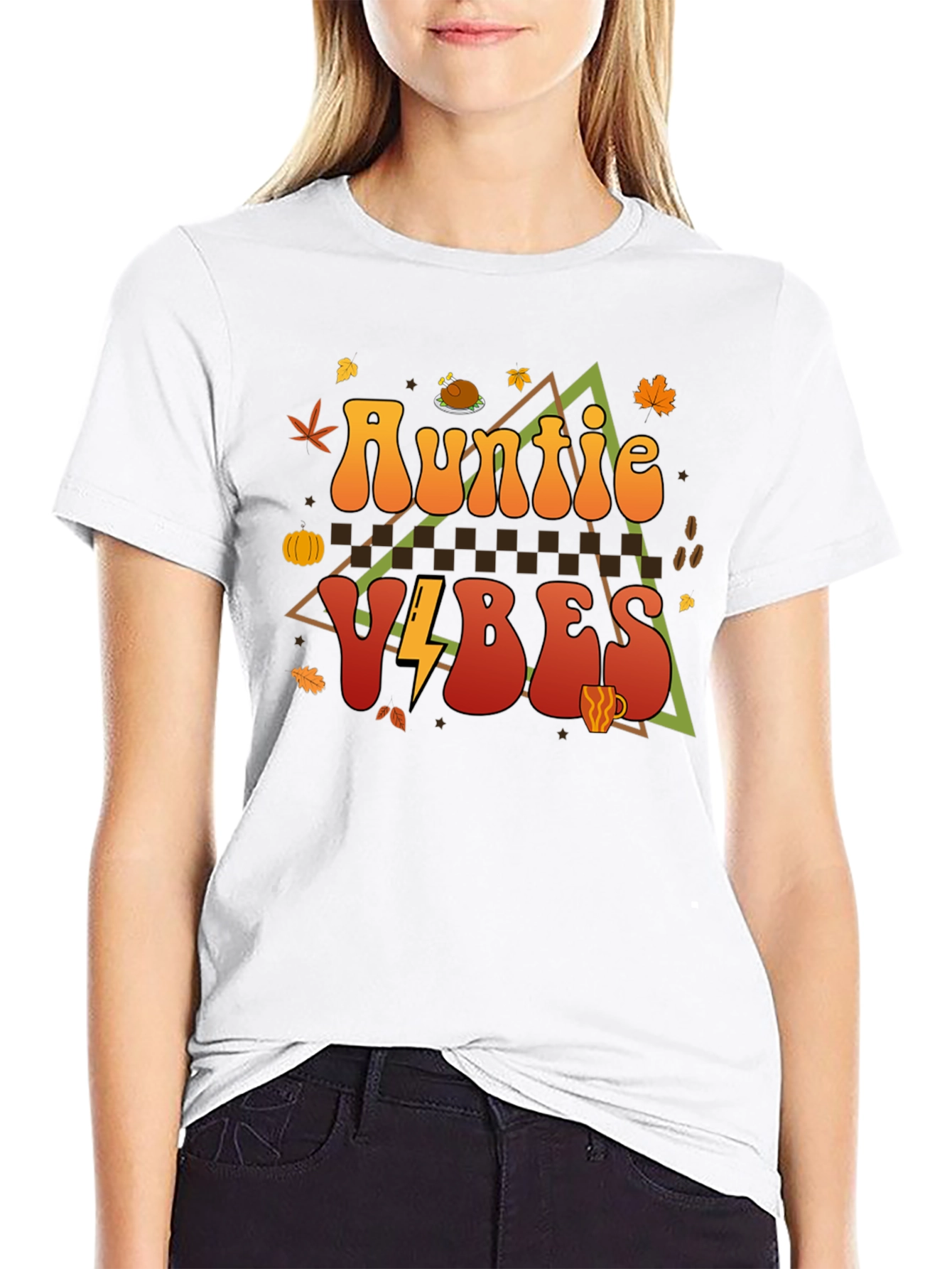 Auntie Vibes Thanksgiving Graphic T-Shirt