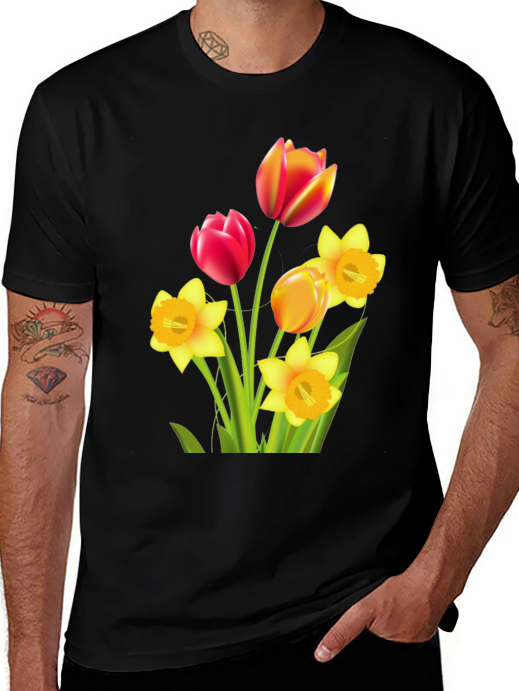 Floral Bouquet Graphic T-Shirt - Black
