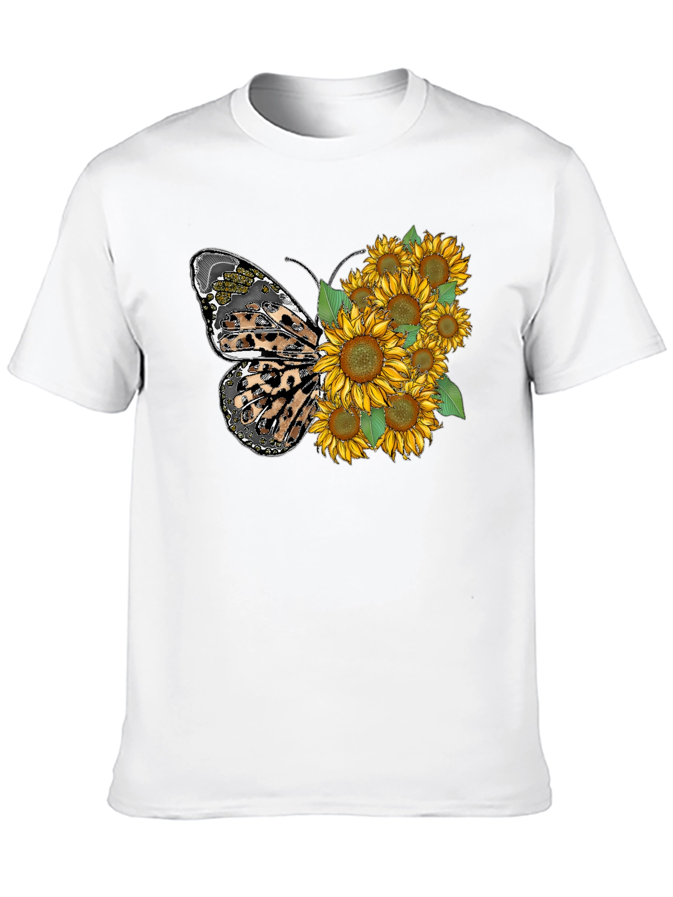 Sunflower Butterfly Graphic Tee - Trendy Black T-Shirt