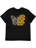 Sunflower Butterfly Graphic Tee - Trendy Black T-Shirt