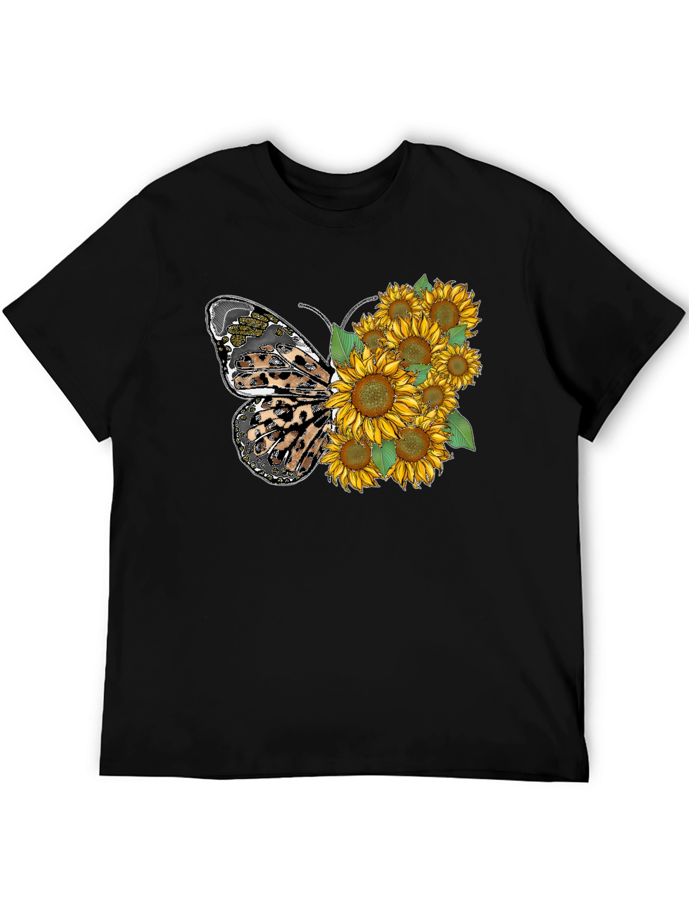 Sunflower Butterfly Graphic Tee - Trendy Black T-Shirt