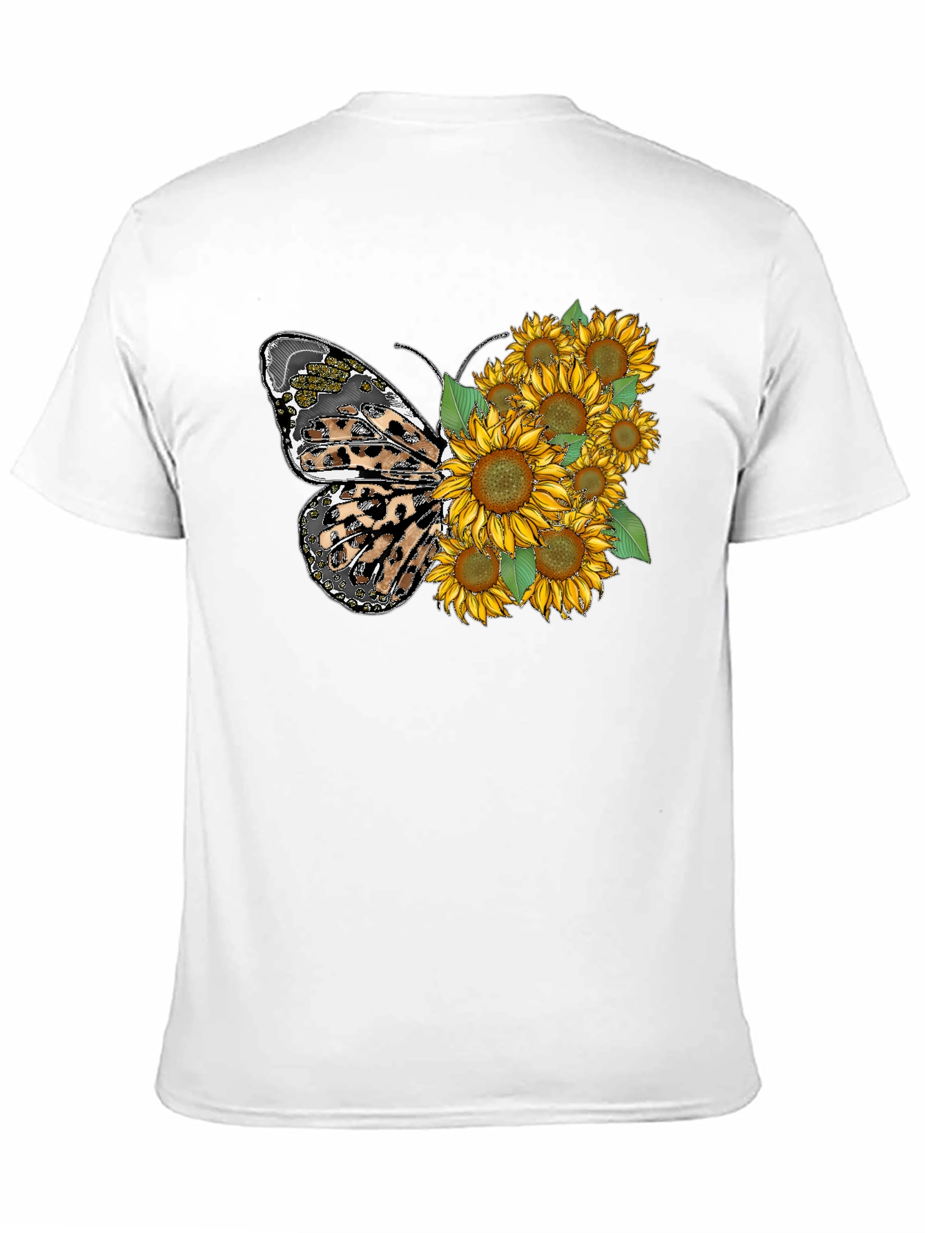 Sunflower Butterfly Graphic Tee - Trendy Black T-Shirt