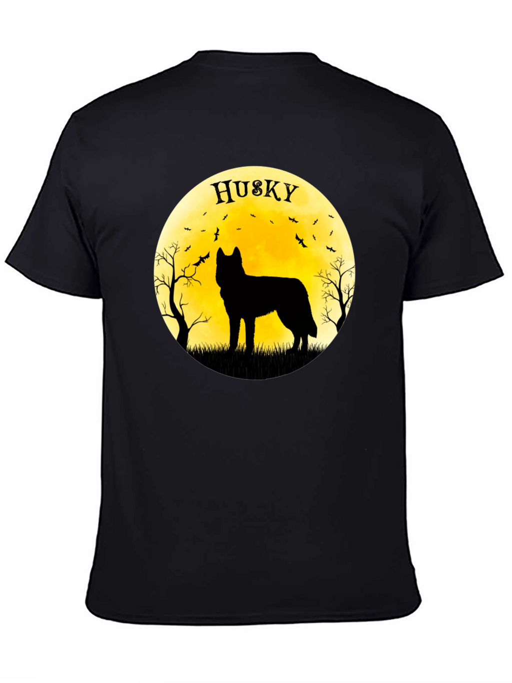 Husky Silhouette T-Shirt - Halloween Moon Design