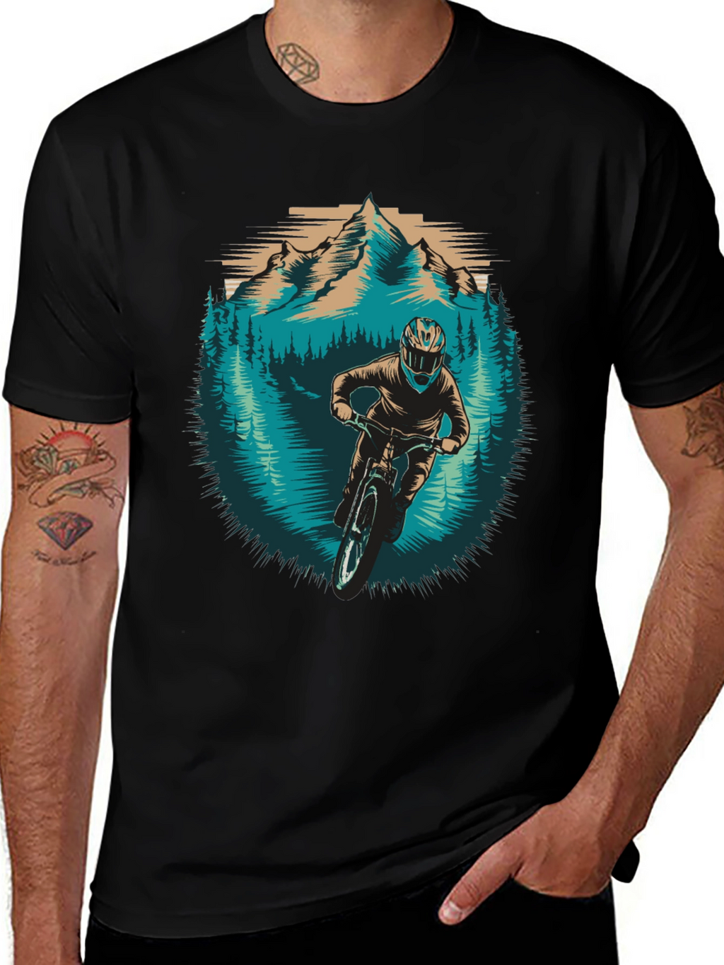 Mountain Biker Graphic Tee - Nature Adventure Shirt