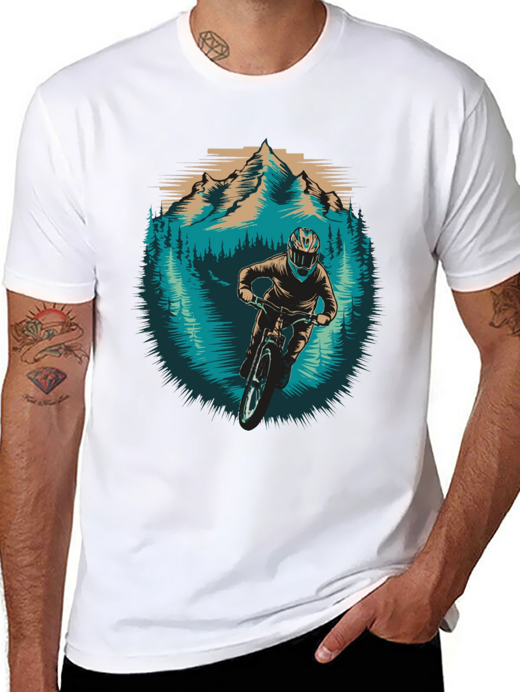 Mountain Biker Graphic Tee - Nature Adventure Shirt