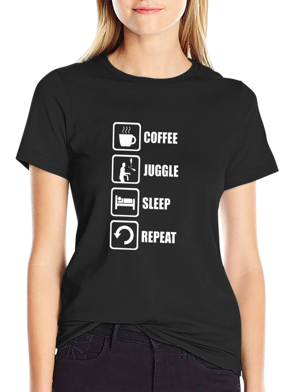 Coffee Juggle Sleep Repeat Black Graphic Tee