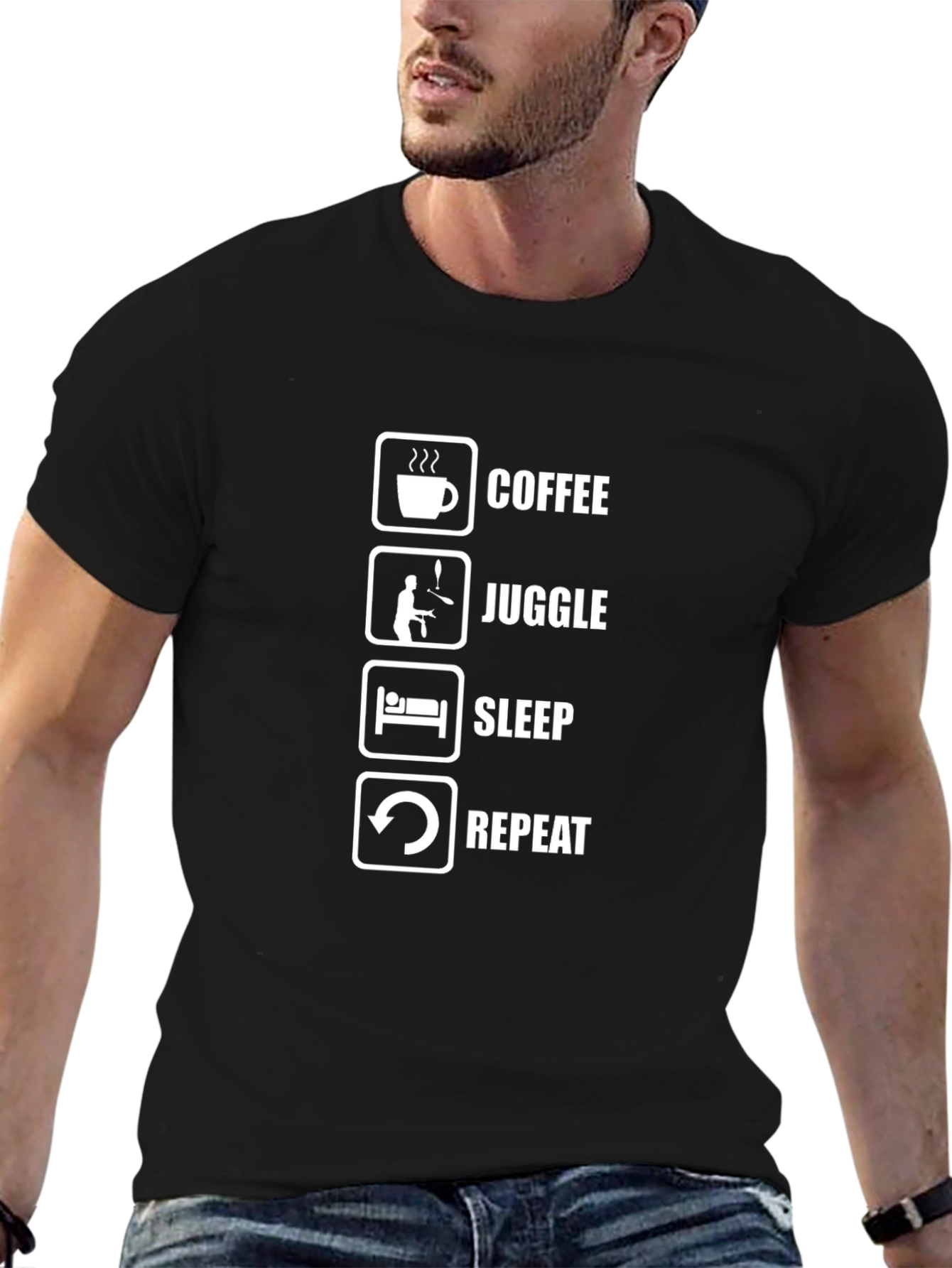 Coffee Juggle Sleep Repeat Black Graphic Tee