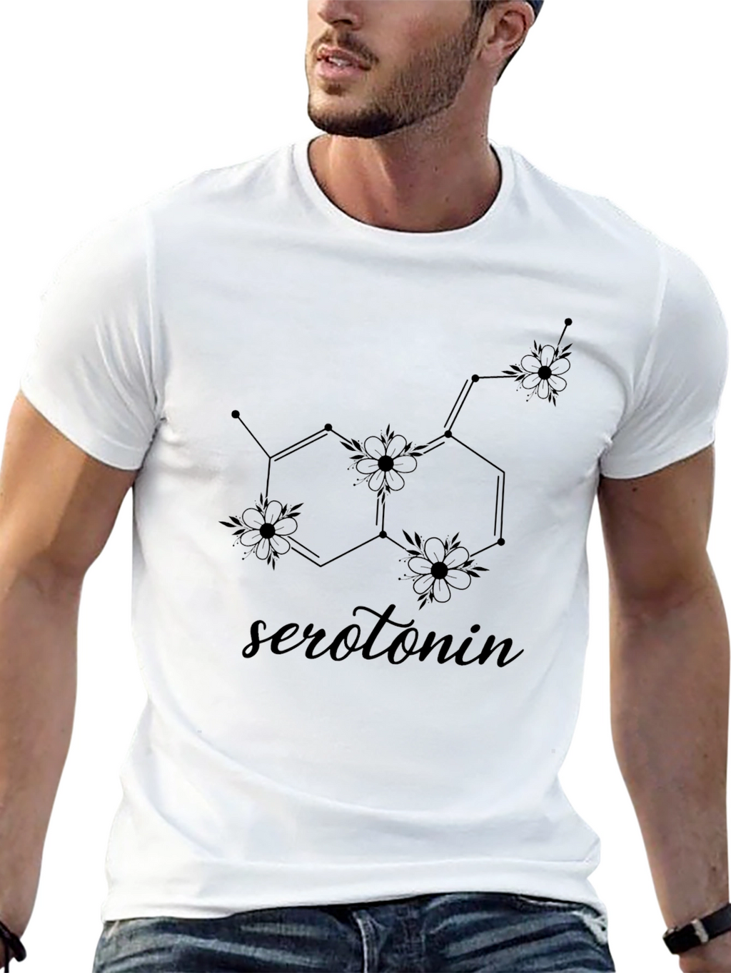 Serotonin Molecule Floral Graphic T-Shirt
