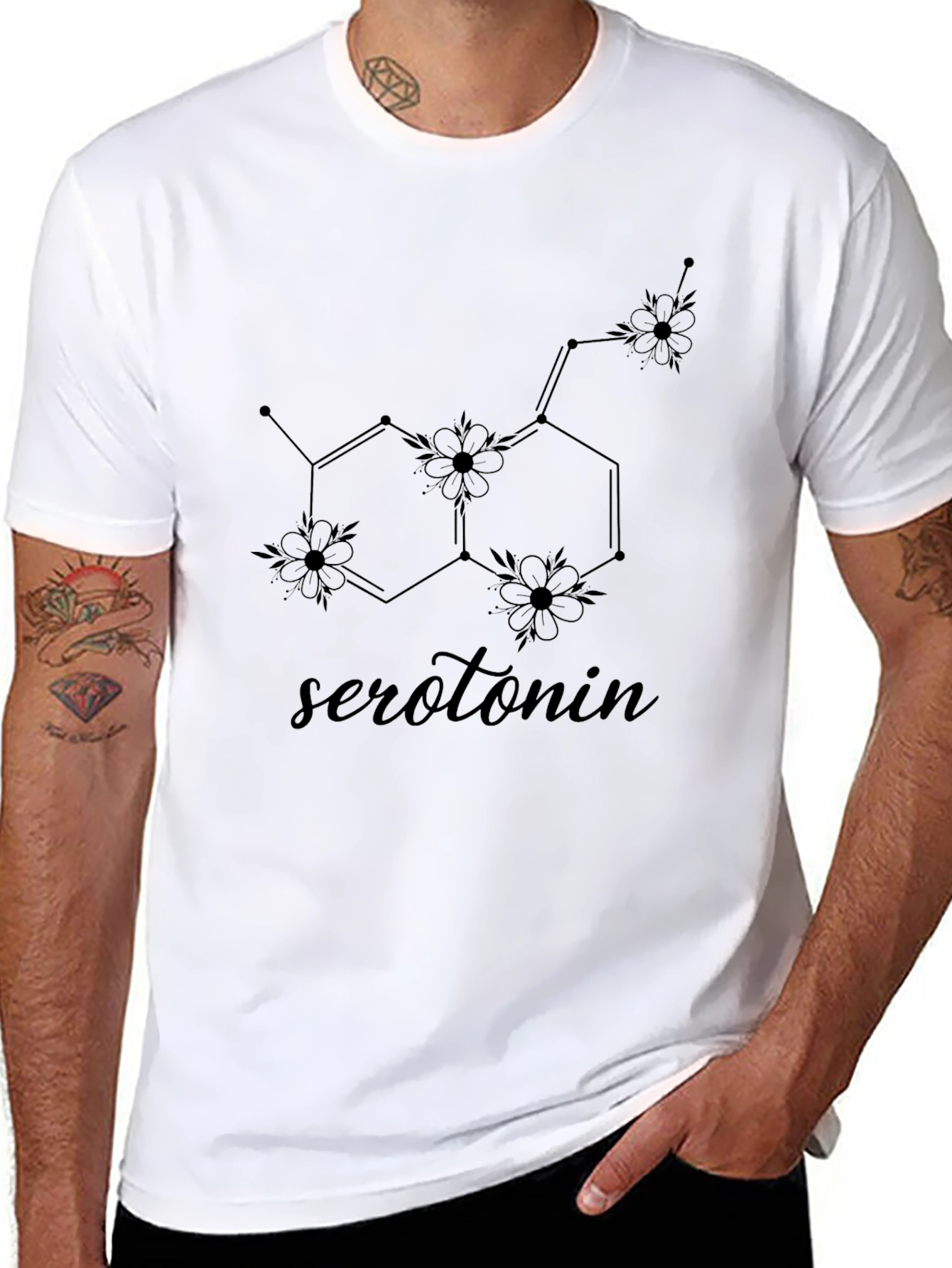 Serotonin Molecule Floral Graphic T-Shirt