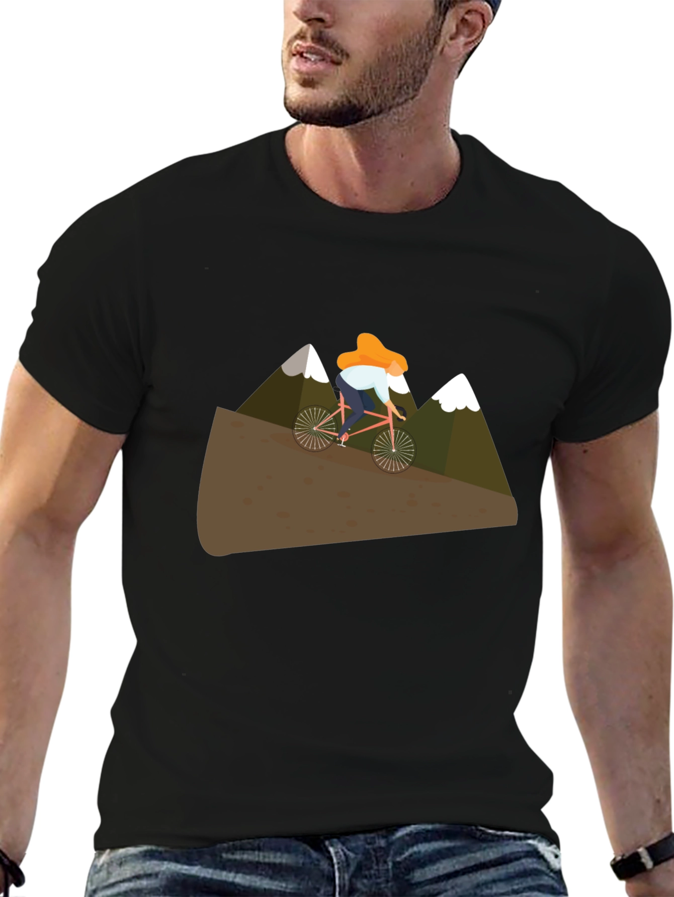 Mountain Biker Graphic Tee - Black Cotton T-Shirt
