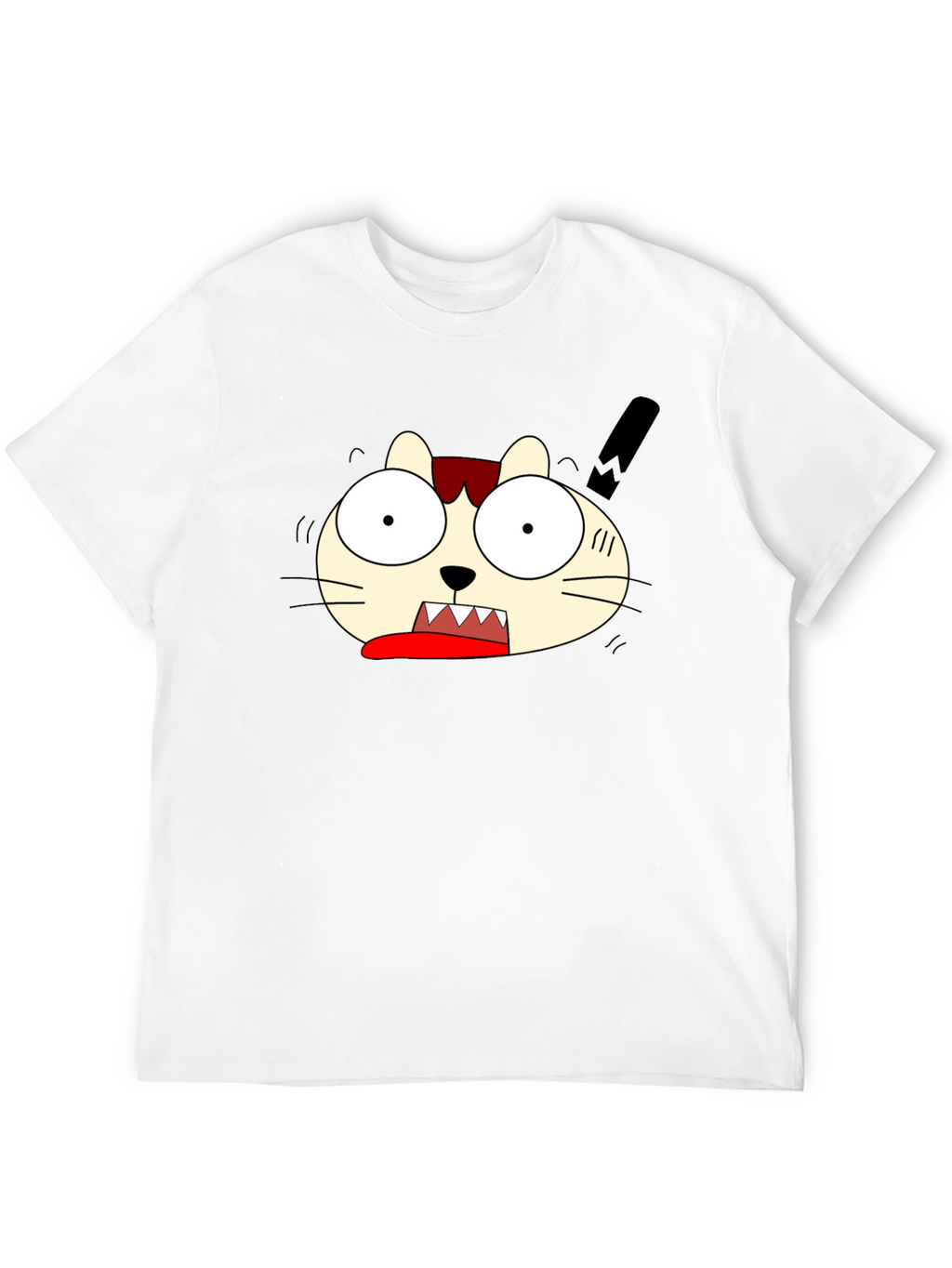 Crazy Cartoon Cat Graphic Black T-Shirt
