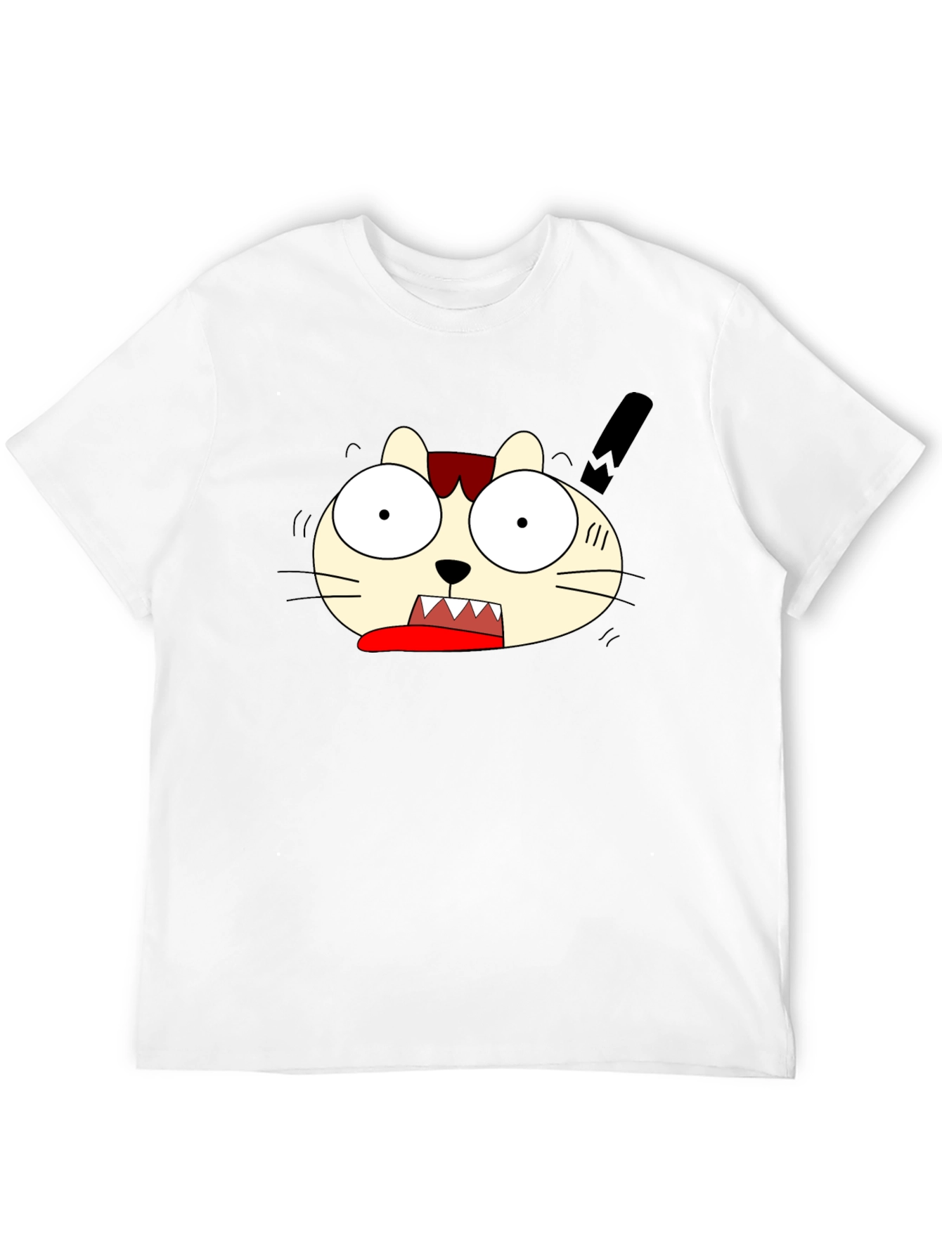 Crazy Cartoon Cat Graphic Black T-Shirt