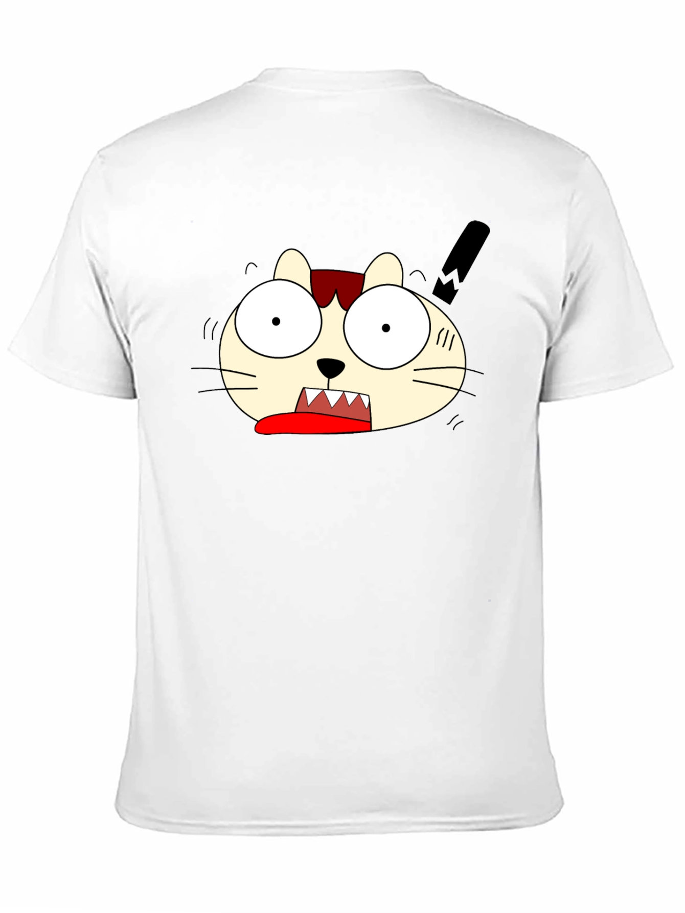 Crazy Cartoon Cat Graphic Black T-Shirt