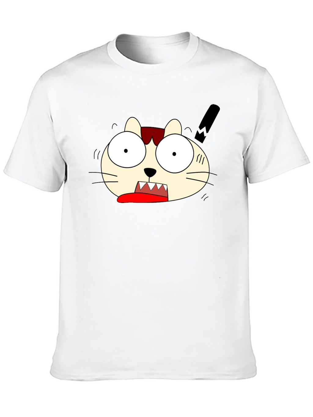 Crazy Cartoon Cat Graphic Black T-Shirt