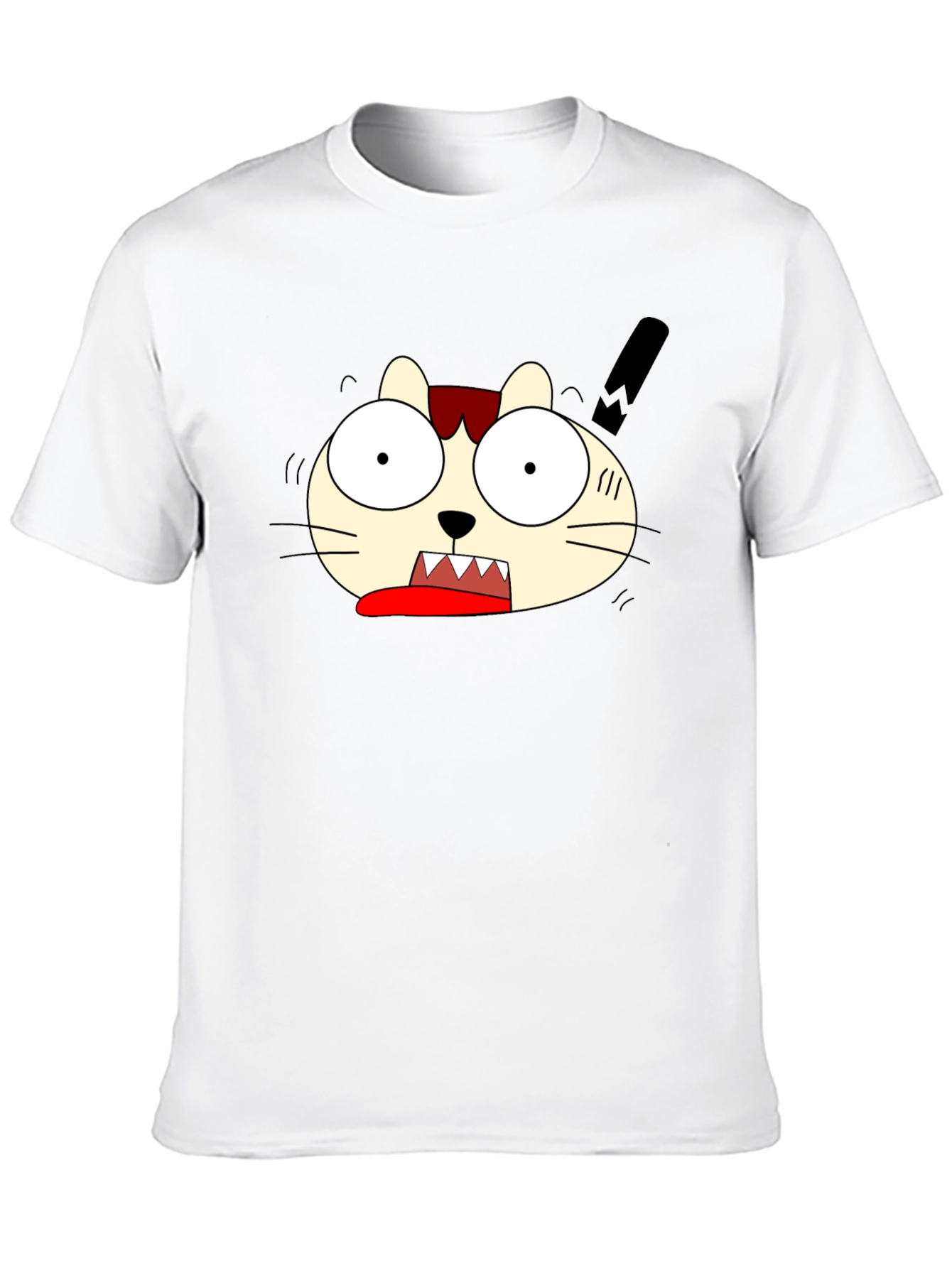 Crazy Cartoon Cat Graphic Black T-Shirt
