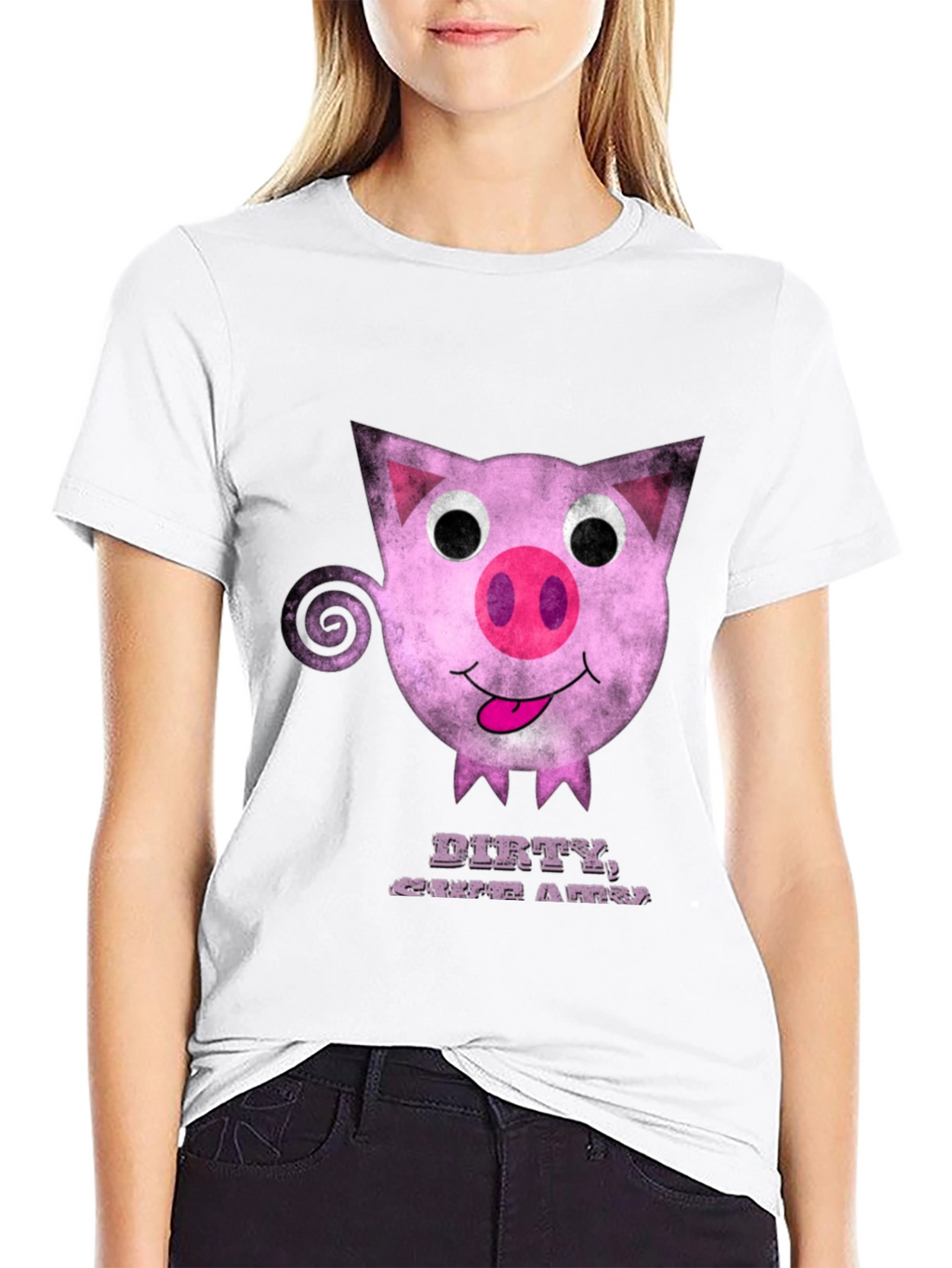 Dirty Cute Pig Graphic Tee - Unique Cartoon Design