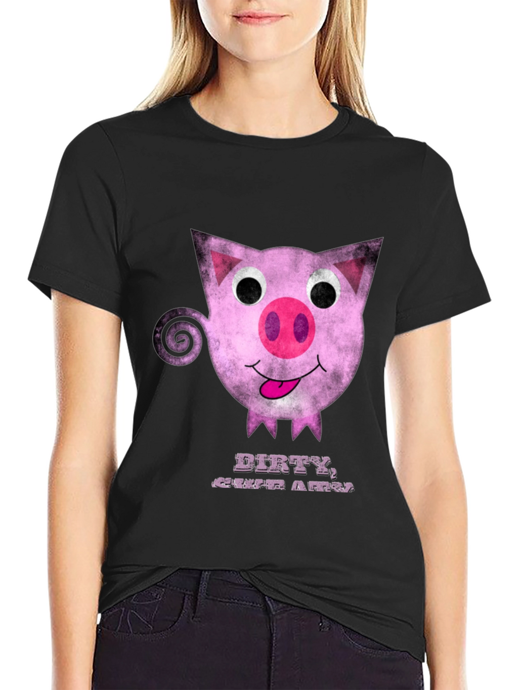 Dirty Cute Pig Graphic Tee - Unique Cartoon Design