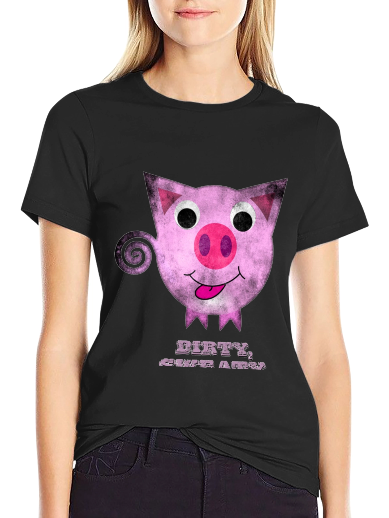 Dirty Cute Pig Graphic Tee - Unique Cartoon Design