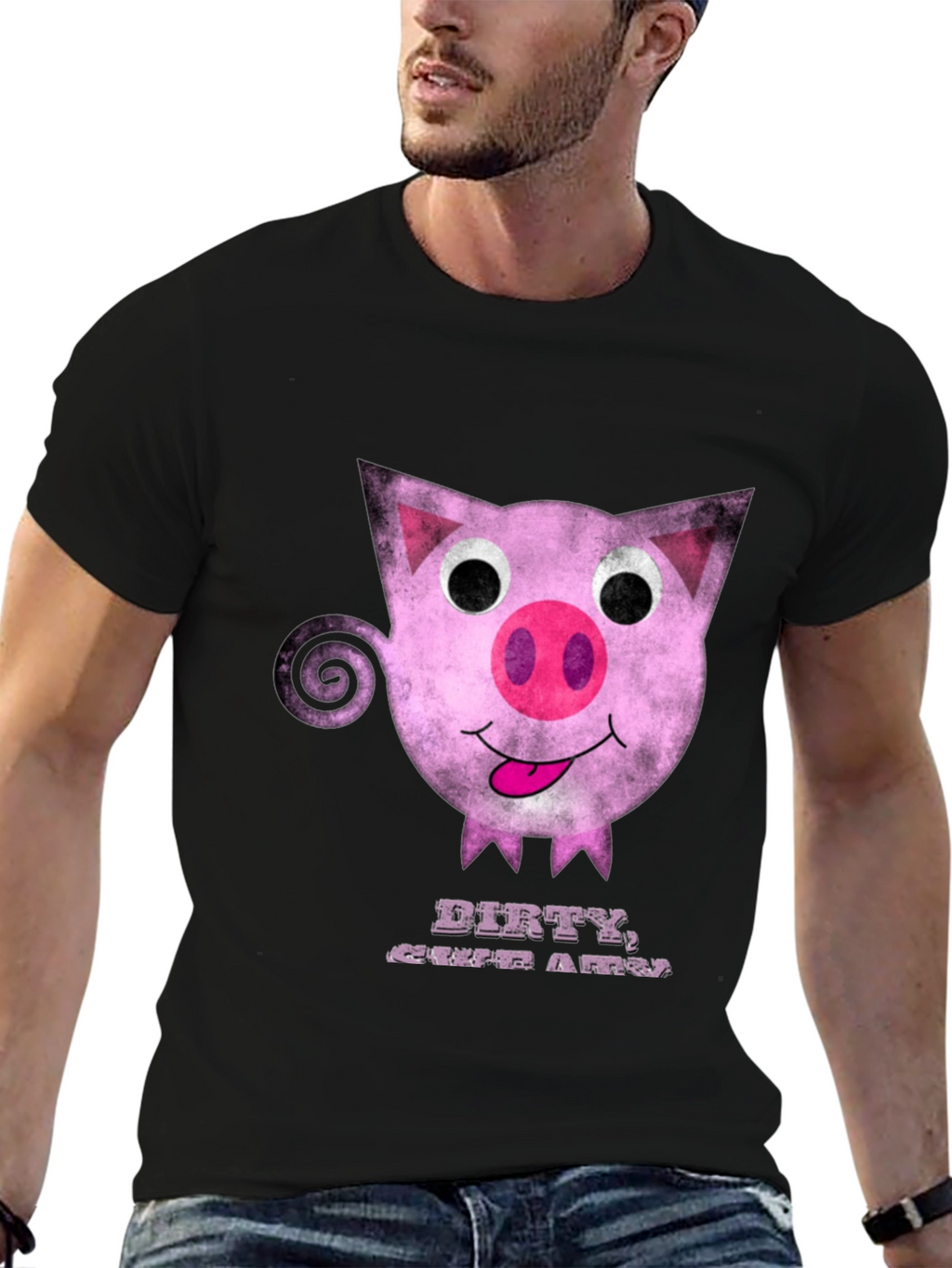 Dirty Cute Pig Graphic Tee - Unique Cartoon Design