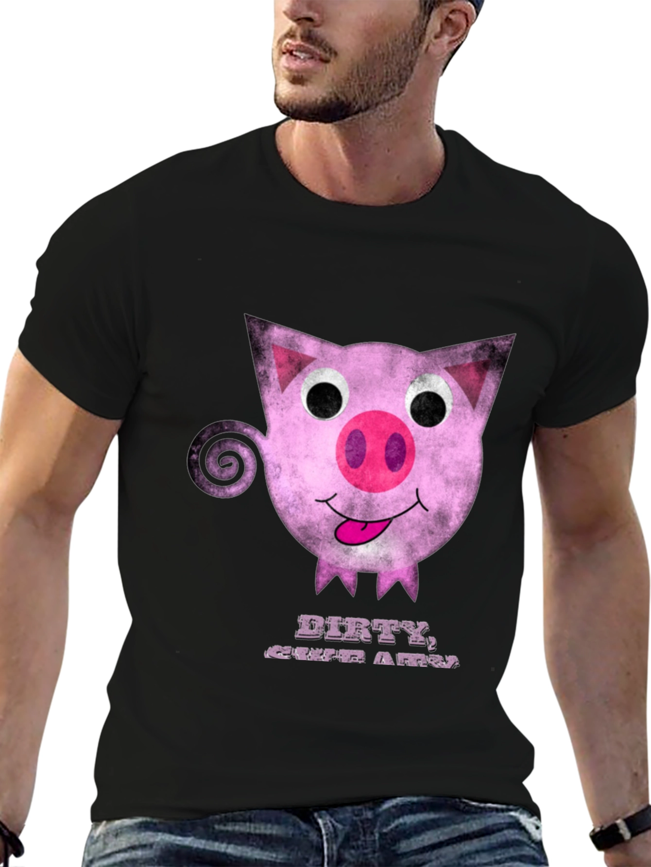 Dirty Cute Pig Graphic Tee - Unique Cartoon Design