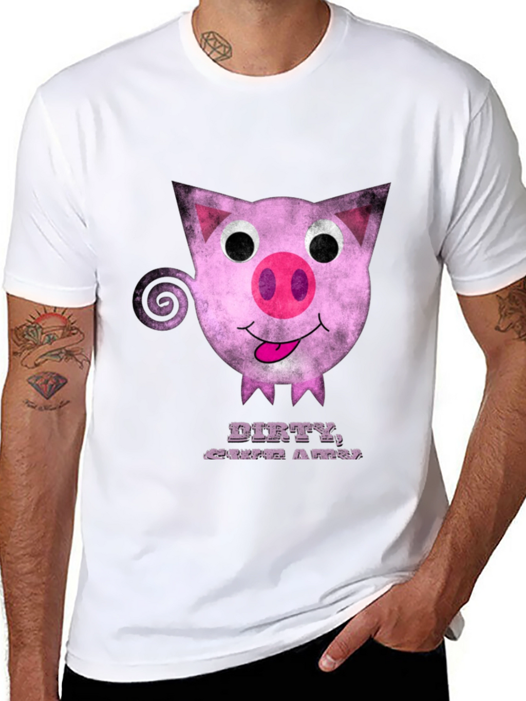 Dirty Cute Pig Graphic Tee - Unique Cartoon Design