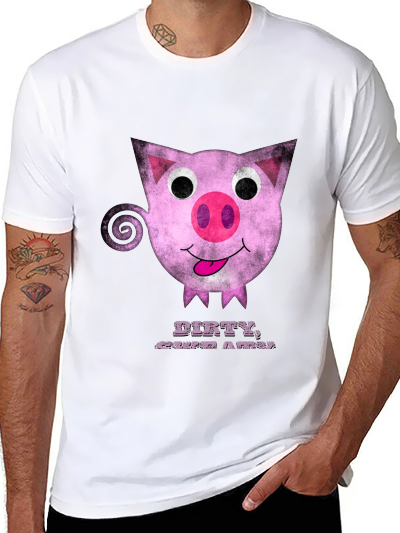 Dirty Cute Pig Graphic Tee - Unique Cartoon Design