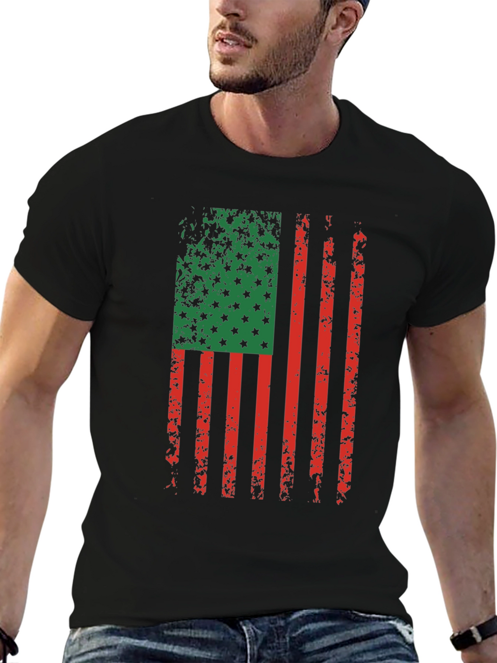Distressed Pan-African Flag Graphic T-Shirt