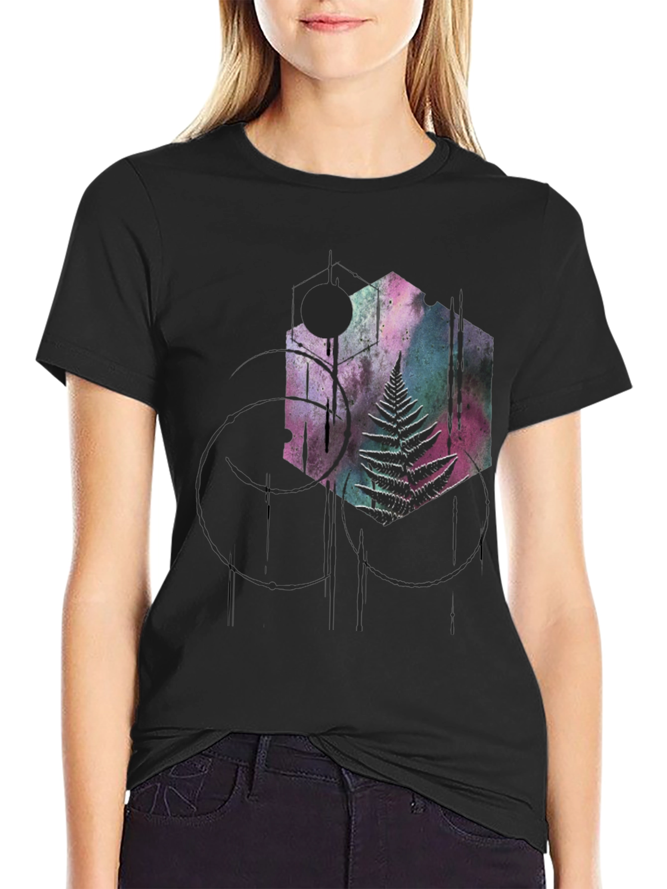 Geometric Fern Graphic Tee - Modern Style