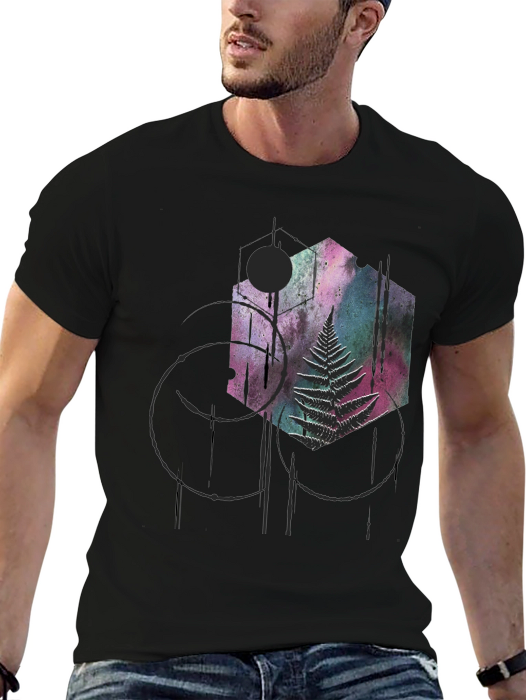 Geometric Fern Graphic Tee - Modern Style