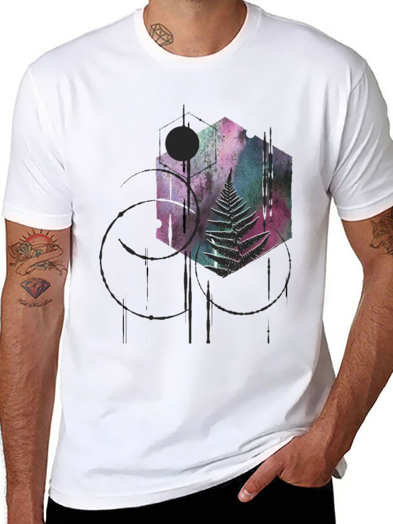 Geometric Fern Graphic Tee - Modern Style