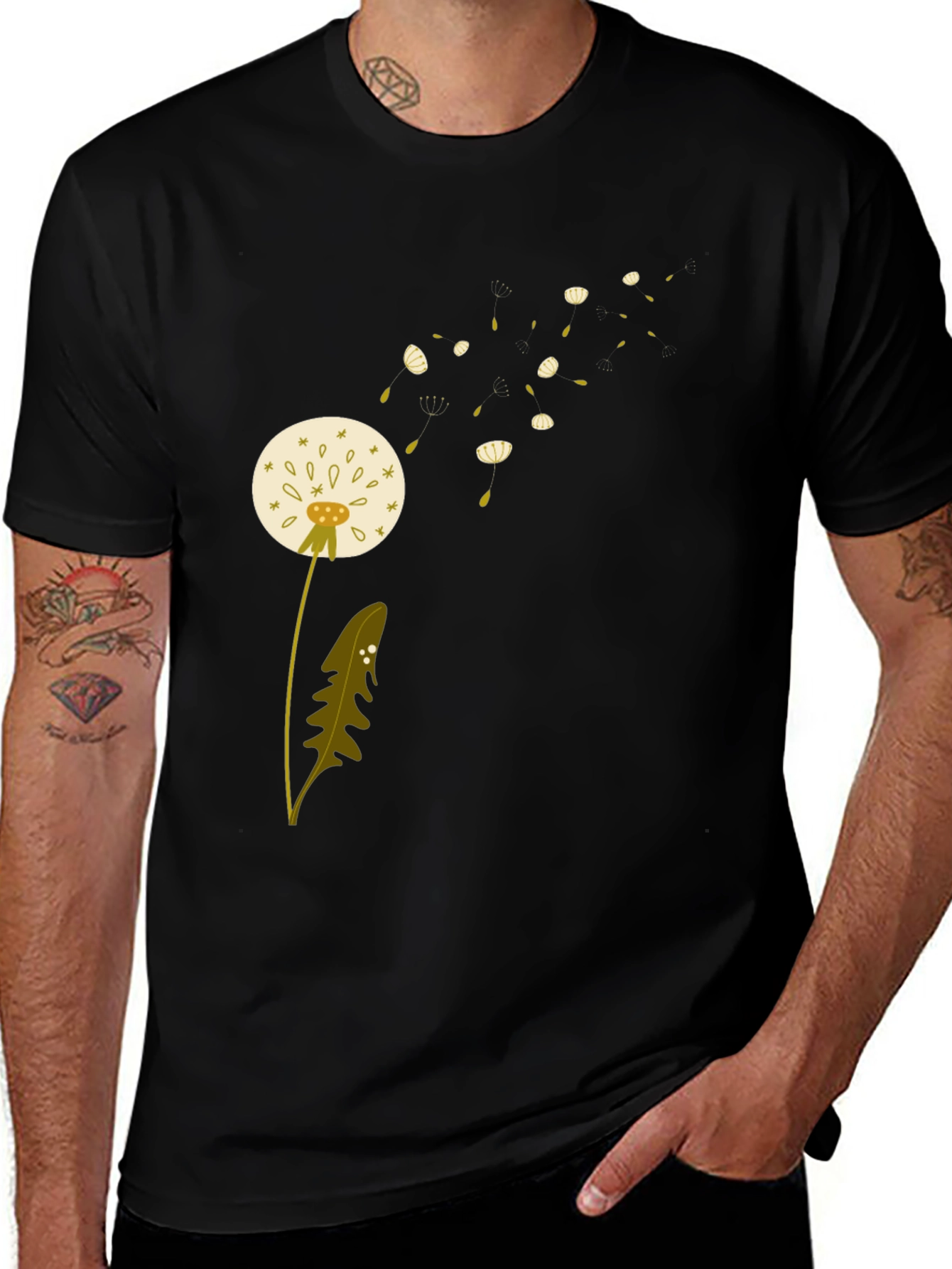 Dandelion Print Black T-Shirt