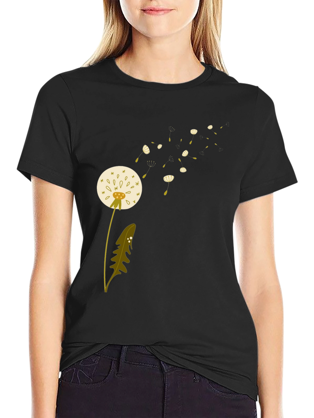 Dandelion Print Black T-Shirt