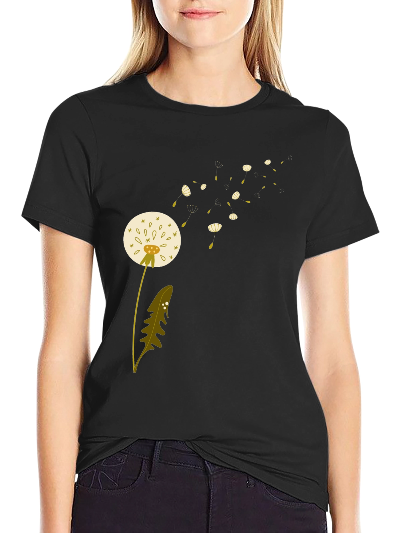 Dandelion Print Black T-Shirt