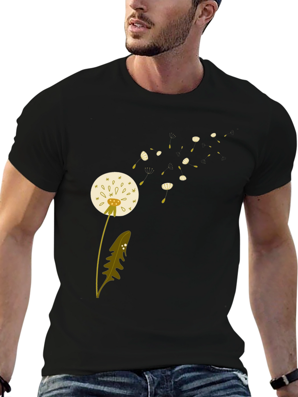 Dandelion Print Black T-Shirt