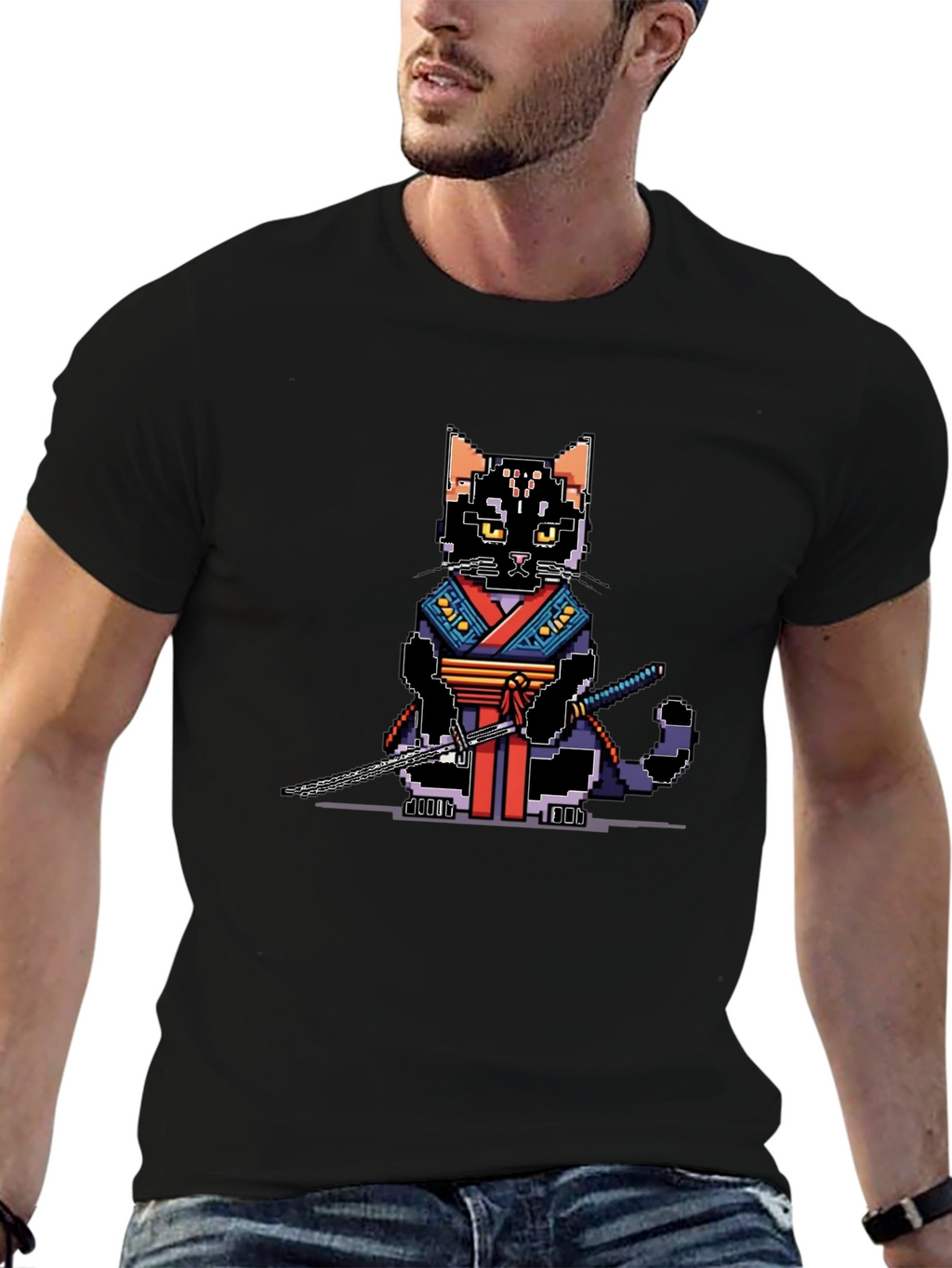 Pixel Samurai Cat Graphic Tee