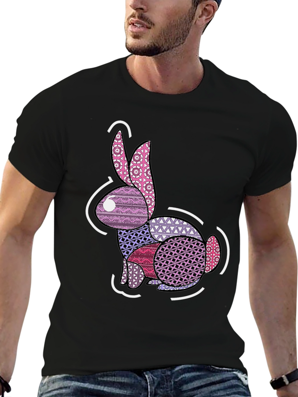 Abstract Rabbit Graphic Tee - Black Casual Shirt