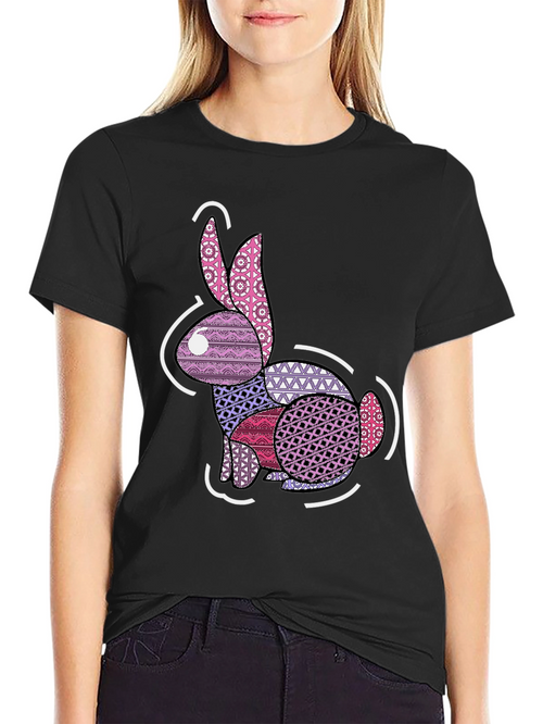 Abstract Rabbit Graphic Tee - Black Casual Shirt