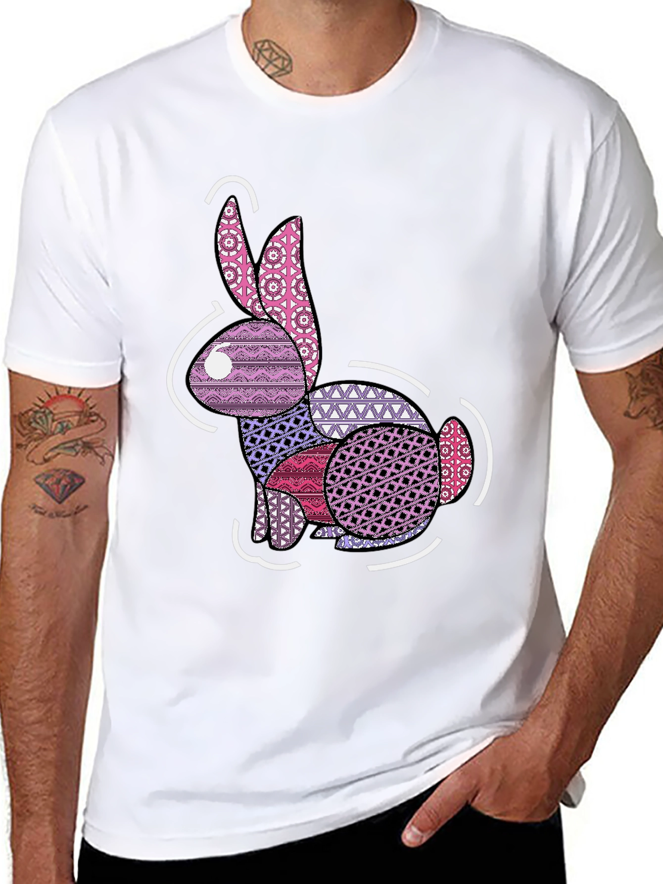Abstract Rabbit Graphic Tee - Black Casual Shirt
