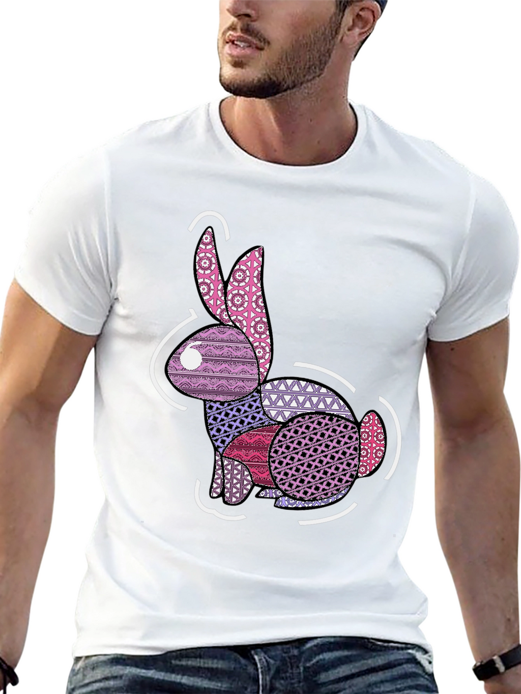 Abstract Rabbit Graphic Tee - Black Casual Shirt
