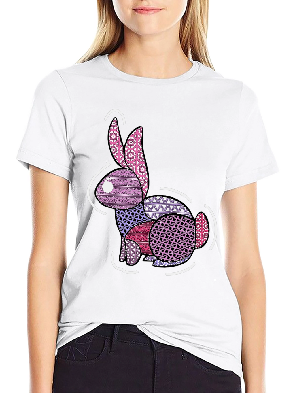 Abstract Rabbit Graphic Tee - Black Casual Shirt