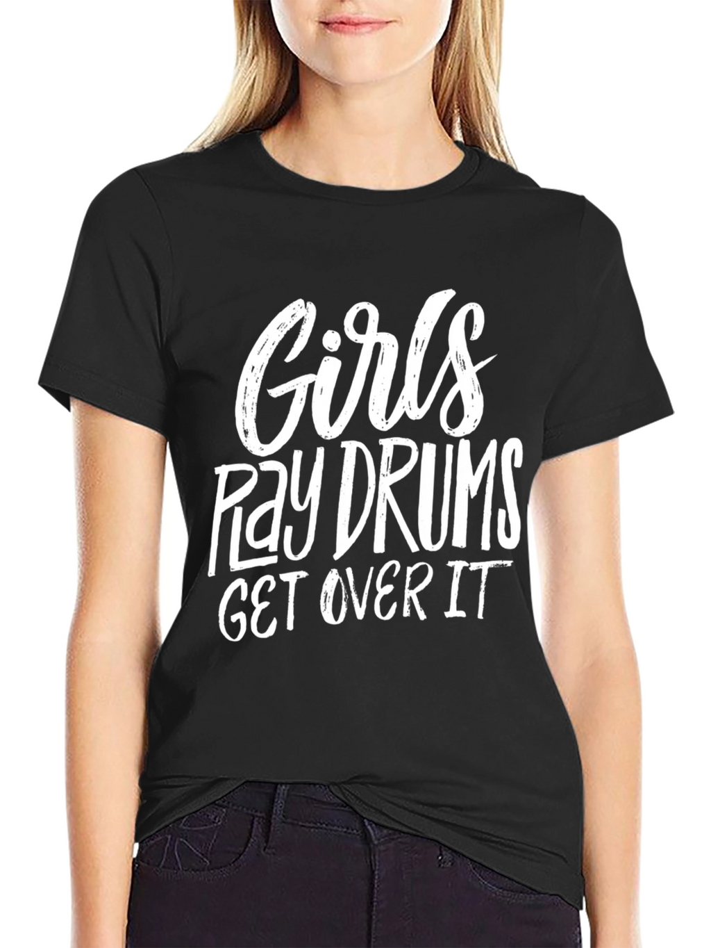 Girls Play Drums T-Shirt - Black Cotton Tee