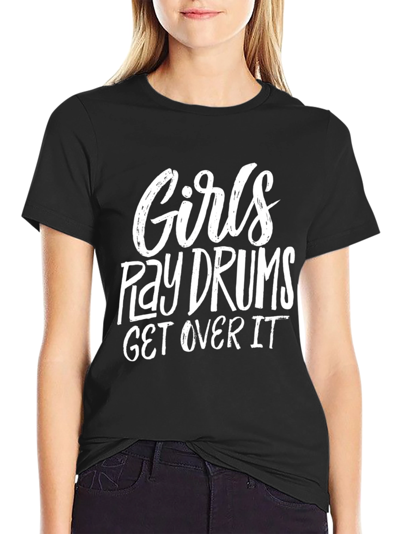 Girls Play Drums T-Shirt - Black Cotton Tee