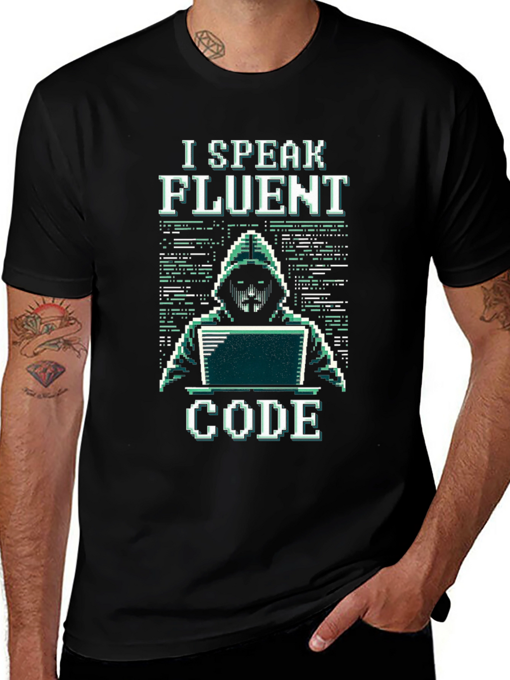 I Speak Fluent Code Pixel Art Black T-Shirt