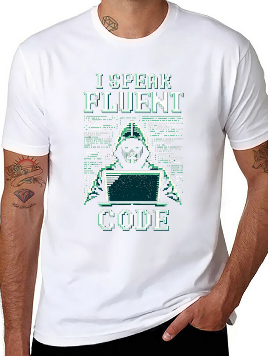 I Speak Fluent Code Pixel Art Black T-Shirt