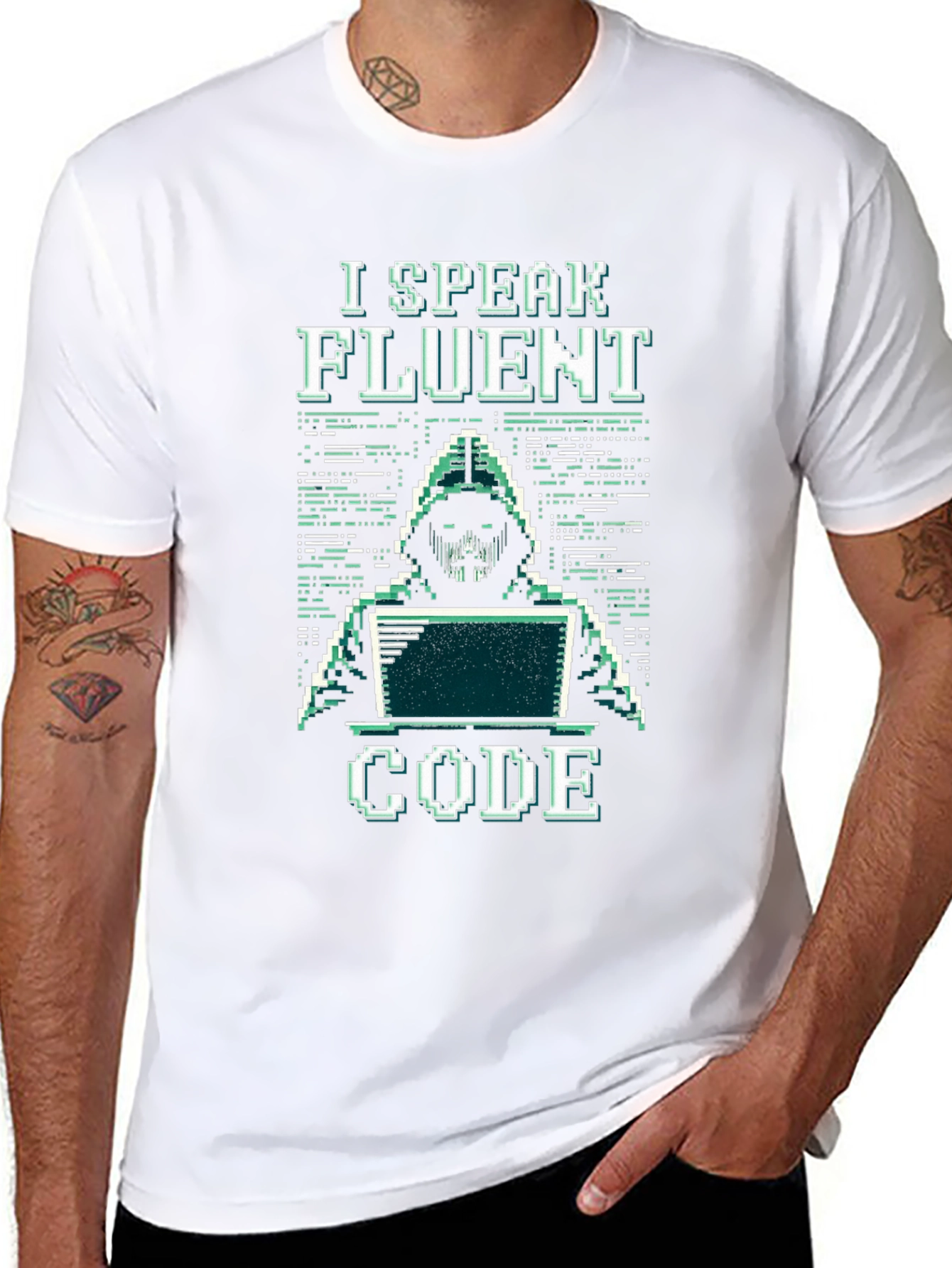 I Speak Fluent Code Pixel Art Black T-Shirt