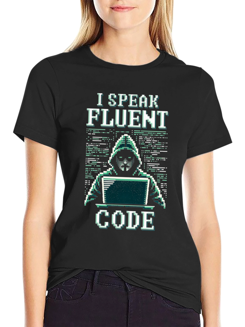 I Speak Fluent Code Pixel Art Black T-Shirt