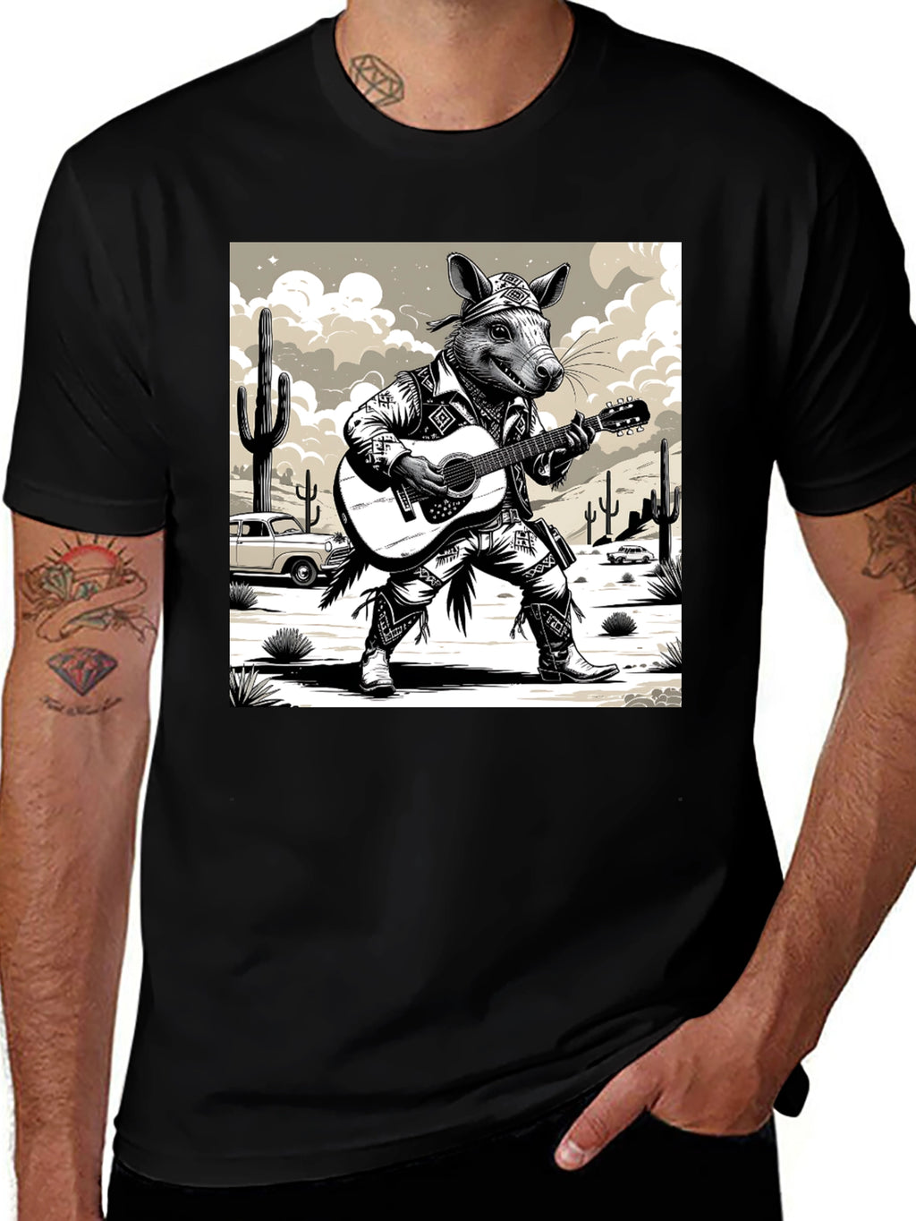 Rat Cowboy Playing Guitar T-Shirt